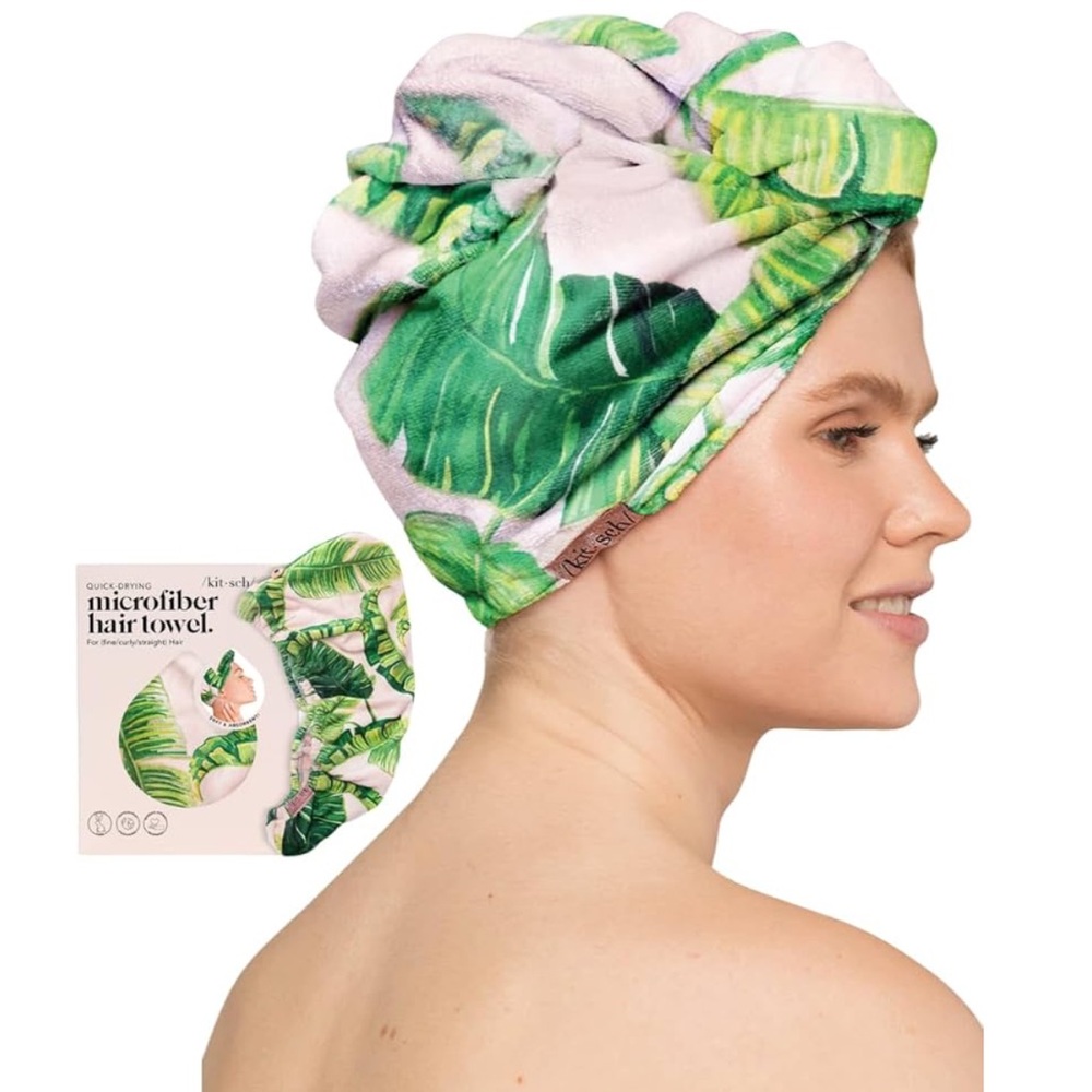 Kitsch Quick Drying Hair Towel Palm Leaf Design Frizzy/Curly/Straight Hair NIP